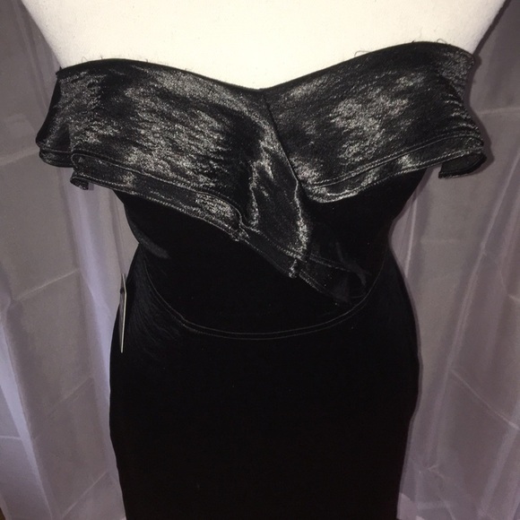 EXPRESS Black Strapless Ruffle Midi Dress with Back Cutout 4 NWT - Picture 7 of 9